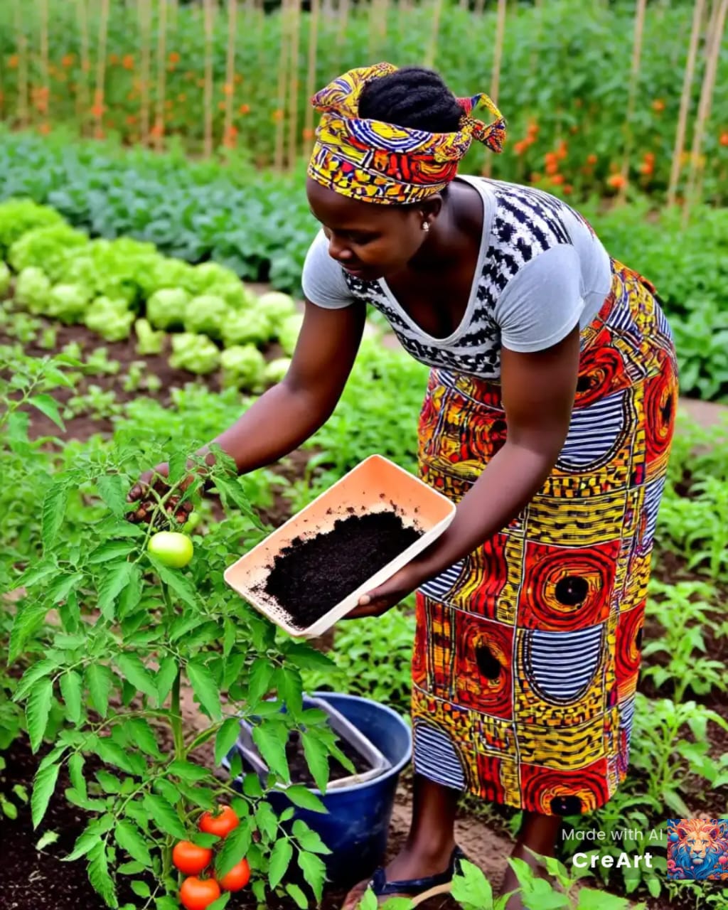 Femme dans un jardin avec compost Djiguiya